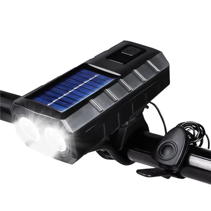 A07T-Solar Bicycle Light 2400Mah USB Rechargeable Power Display MTB Mountain Road Bike Front Lamp With Horn Flashlight