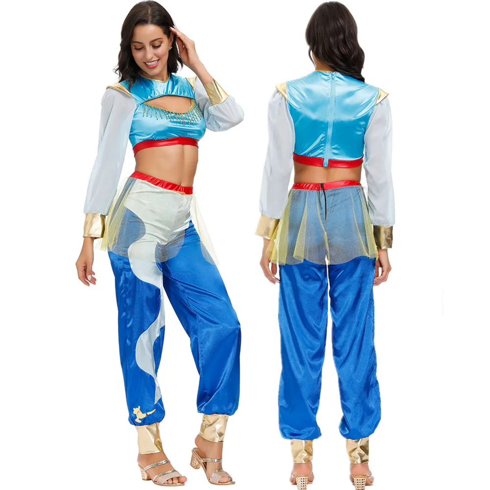 

Princess Dress Up Of Aladdin And the Magic Lamp Halloween Purim Adult Women Party Jasmine Cosplay Costume Top+Pants
