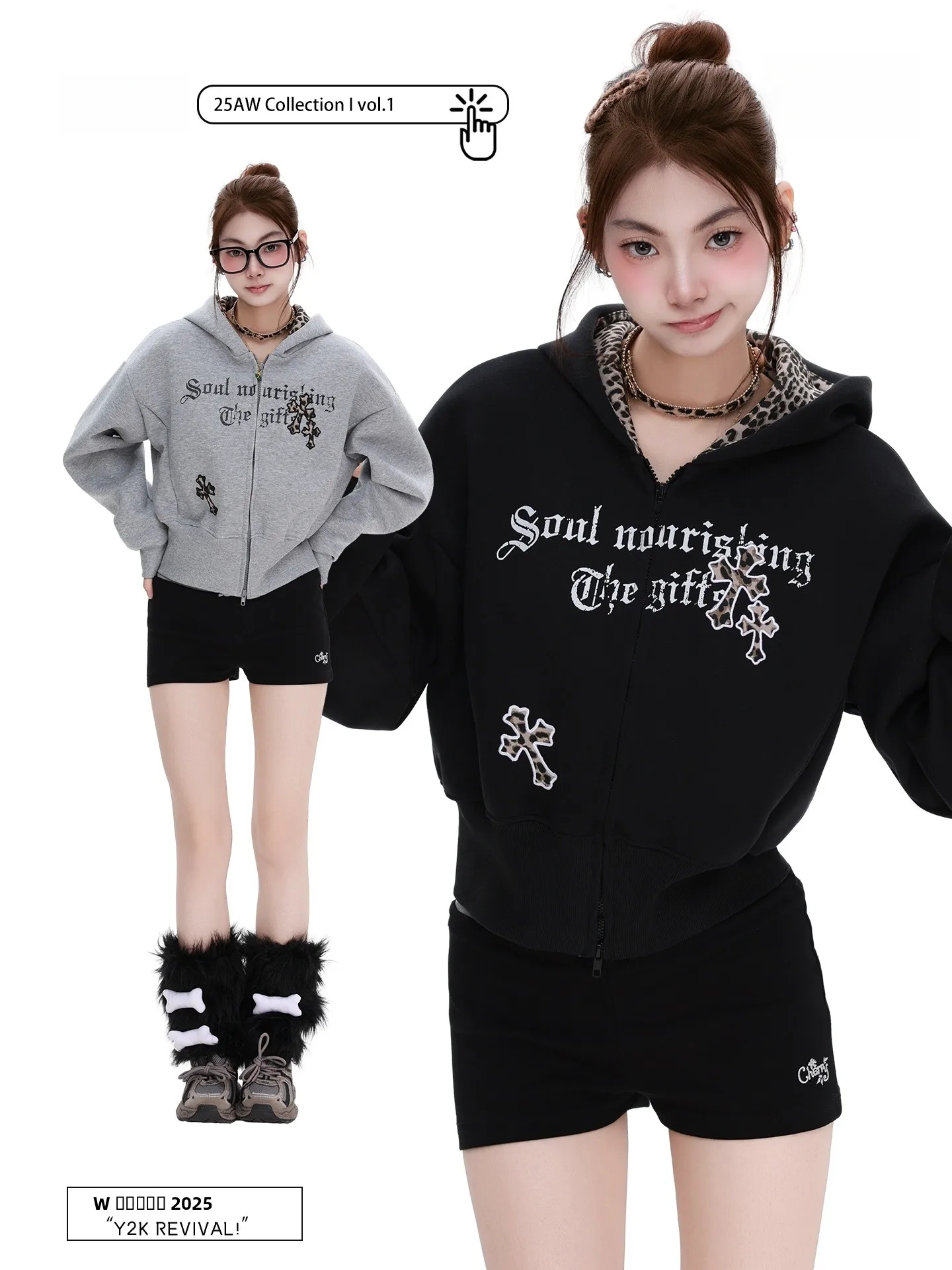 

PBB American Retro Hooded Sweatirt Women's Spicy Leopard Print Embroidery Zipper Jaet ort Street Sle Casual Wear