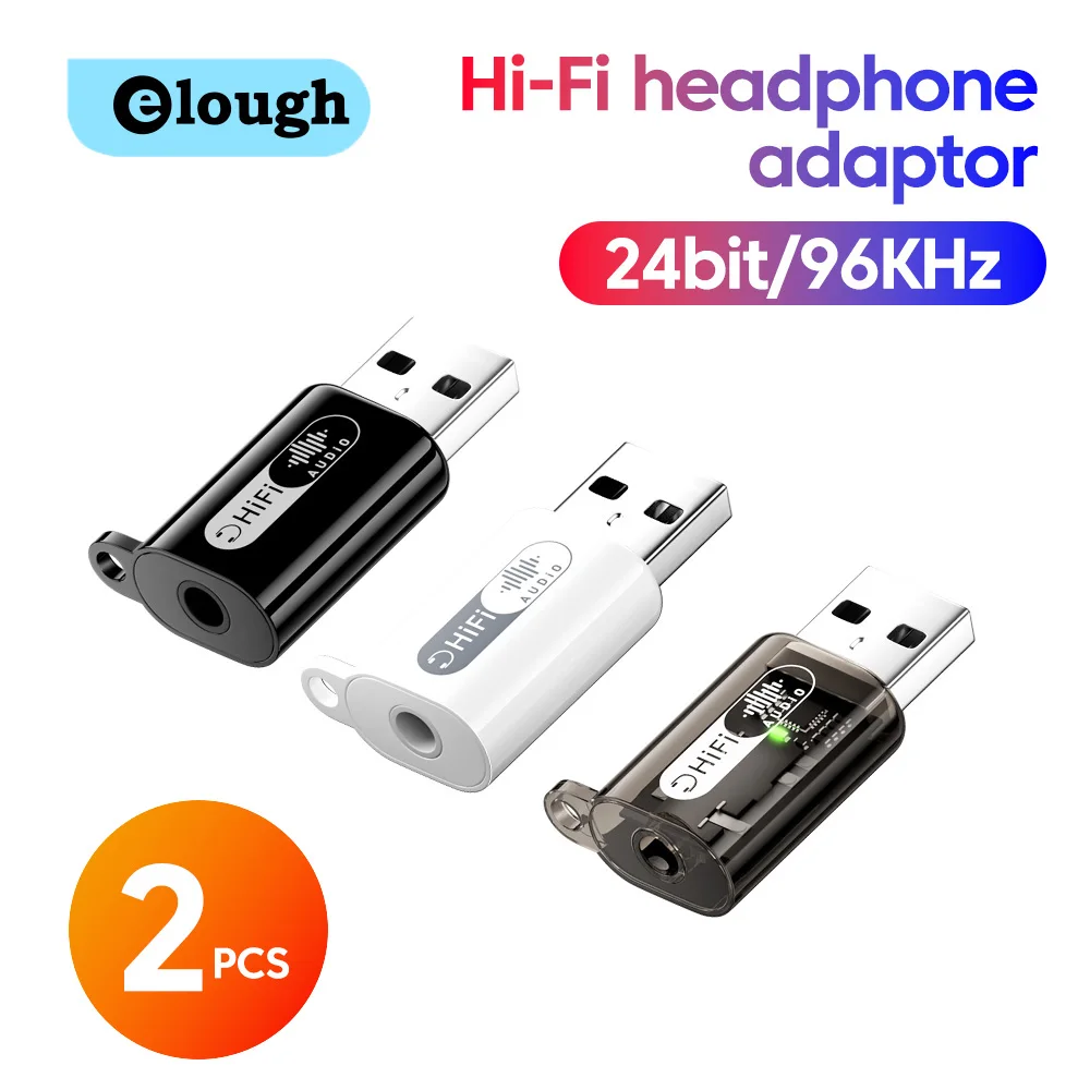 2PCS USB To 3.5mm HiFi Audio Earphone Adapter 24bit/96KHz Universal 3.5MM Headphone Converter for Computers Mobile Phones