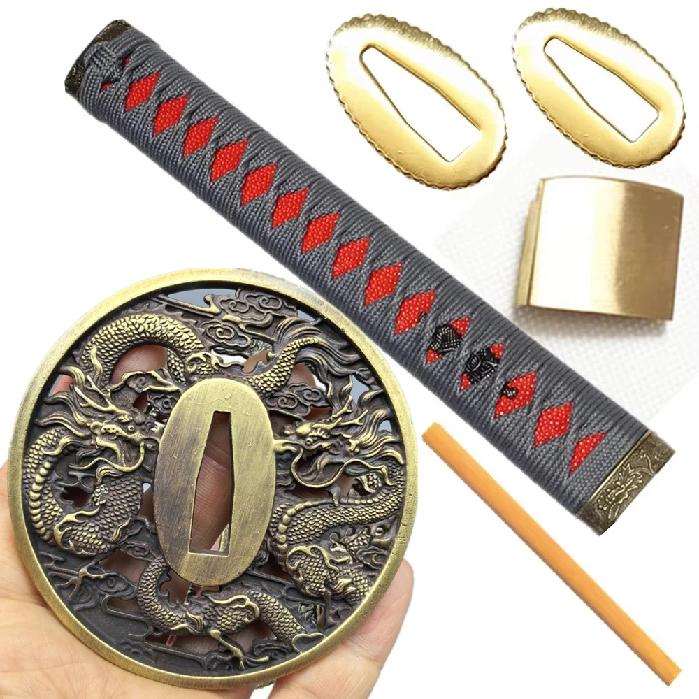 26cm*Tsuka Handle Alloy Tsuba+Menuki+Fuchi+Kashira+Handle+Habaki+Seppa Japanese Samurai Sword Katana Wakizashi Fittings