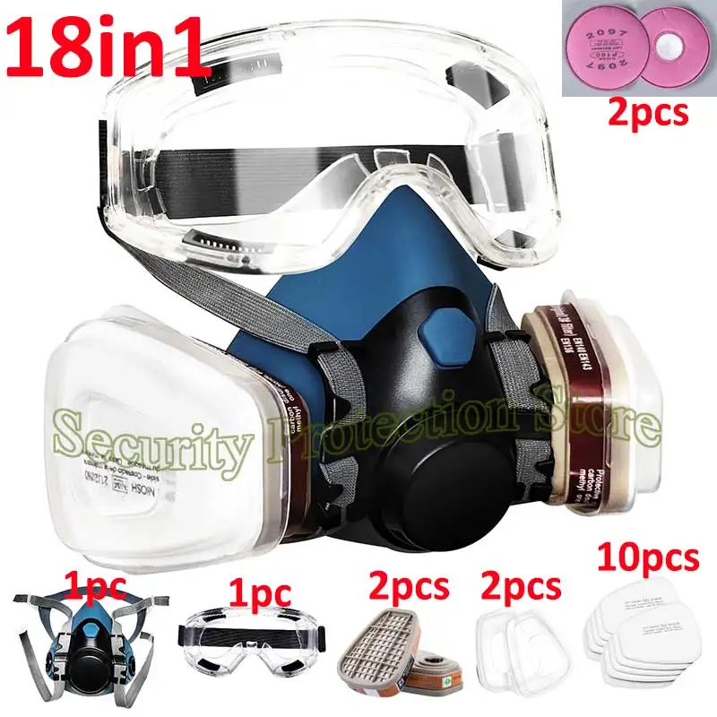 

Respirator Half Facepiece Gas Mask with Goggle 6001 Filters for Chemical Spray Paint Woodworking Welding Sanding Epoxy Resin