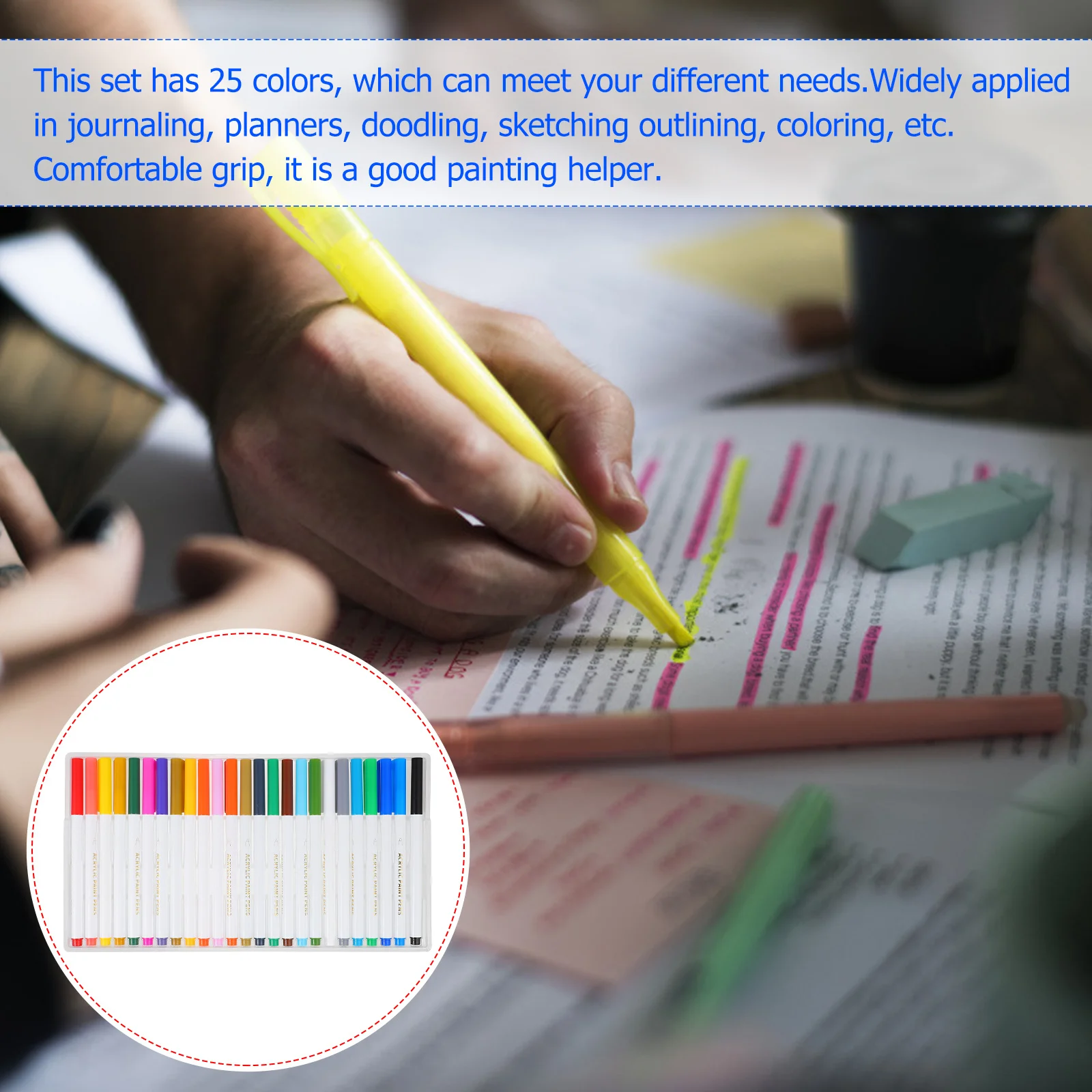 25 قطعة من أقلام الألوان الأكريليك، تصميم يدوم طويلاً يمنع التطاير لمخططي المجلات، قلم ألوان أكريليك العبث #3