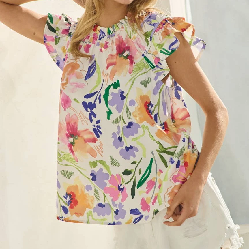 Praorie Chic Dames Zomer Basic T-shirt Casual Bloemenprint Gulpmouwen Tops voor Streetwear Esthetische Grunge Kleding