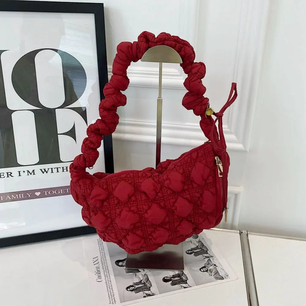 

Space Cotton Korean Shoulder Bag Korean Style Dumplings Bag Rhombus Plaid Handbag Banquet Solid Color Bubble Cloud Bag Girls