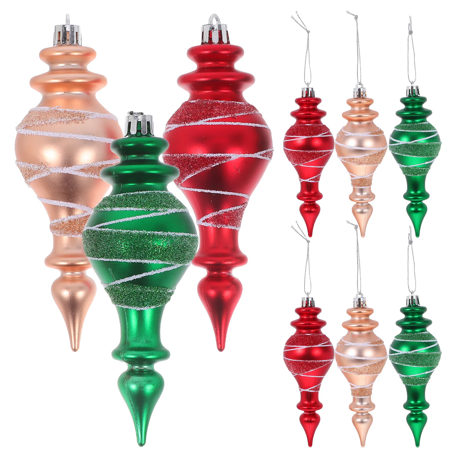 

9Pcs Christmas Tree Ornaments Set Hanging Decorations for Holiday Festive Scene Window Display Plastic Baubles Tapered Pendant