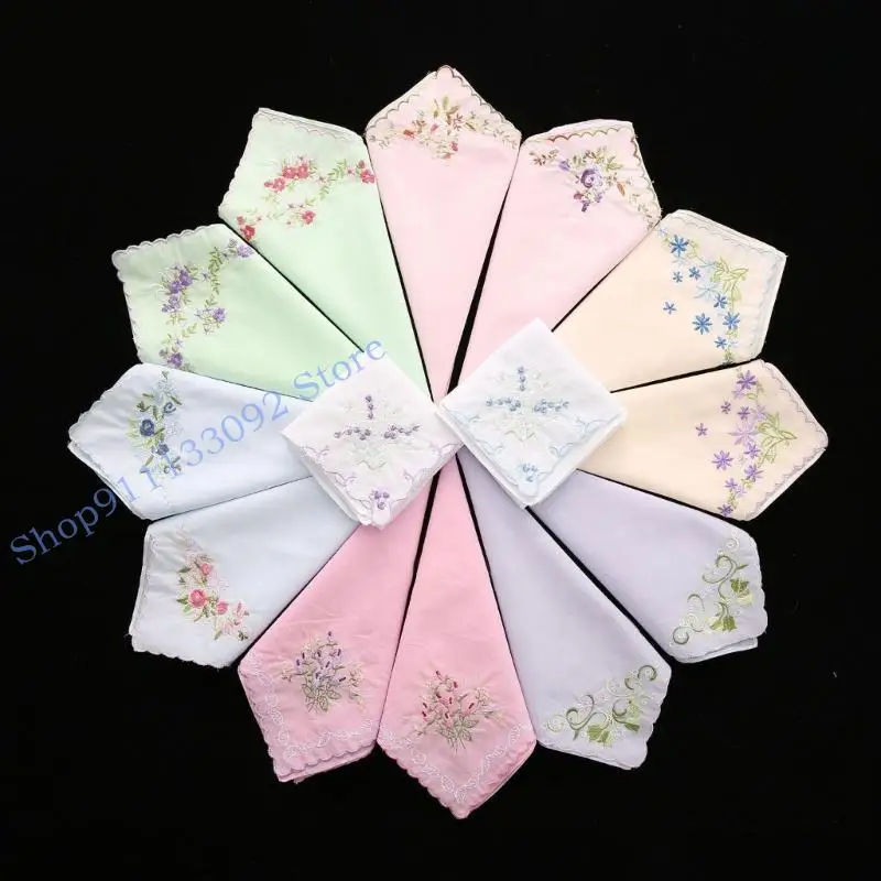 H9ed Cotton Ladies Clanskerchiefs خمر نمط الأزهار الدانتيل دانتيل حفل زفاف حزب الزفاف هانكي #4