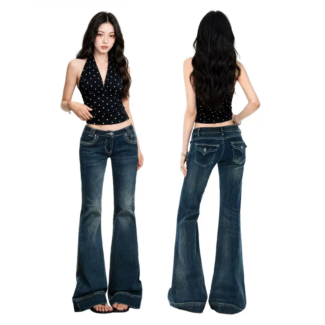 Low Waist Bell Bottom Jeans Women's Slim Fit Elastic Ankle Length Denim Pants Autumn New Style Easy Dreaming Cotton Stretch