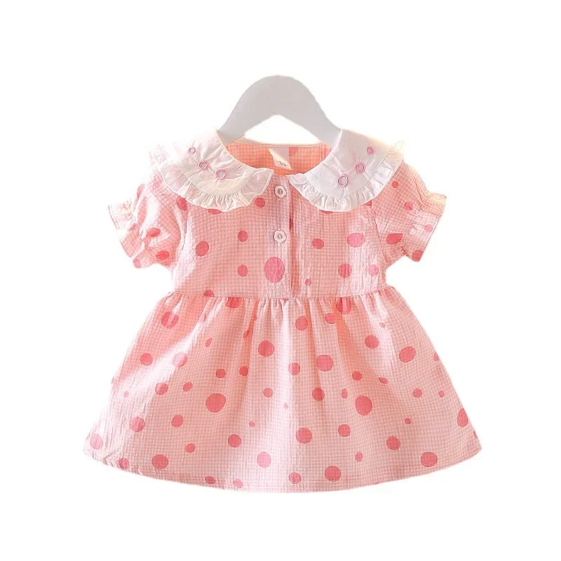 Fashion Kids Children Birthday Princess Clothes Vestidos Baby Girls Sweet Pink Dot Summer Dress Clothing