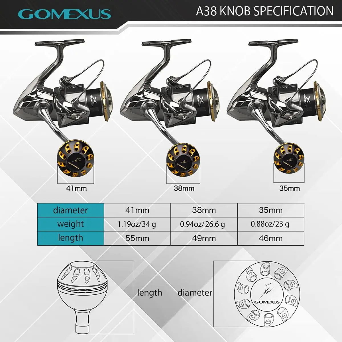 Gomexus Angelrollen-Griffknopf für Daiwa für Shimano Spinnrollen für 3000-5000 Modell 38-41mm Sedona Knopf – Detail 7