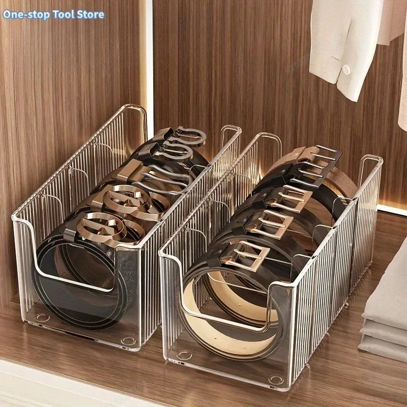 Boîte de rangement de ceinture à 5 grilles, support de rangement de ceinture pour placard et tiroir permettant de gagner de l'espace, présentoir en plastique pour cravate et ceinture pour hommes et