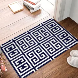 White Navy Blue Geometric Anti-Slip Doormat Greek Key Navy Blue And White Pattern Balcony Carpet Welcome Rug Home Decorative