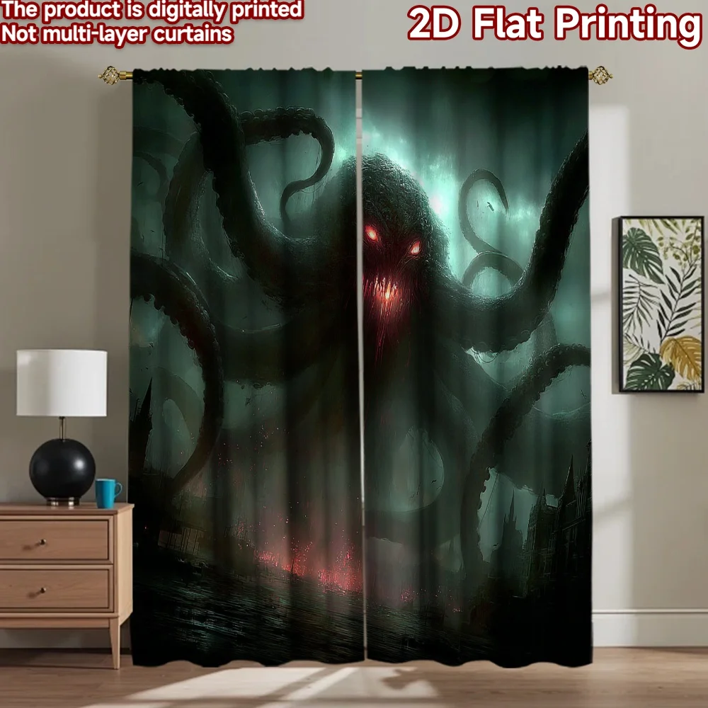 2D flat printing 2pcs Drapes Dark Monster Tentacles Dark Sky Digital Printed Polyester Drapes Birthday Party Perfect for Holiday