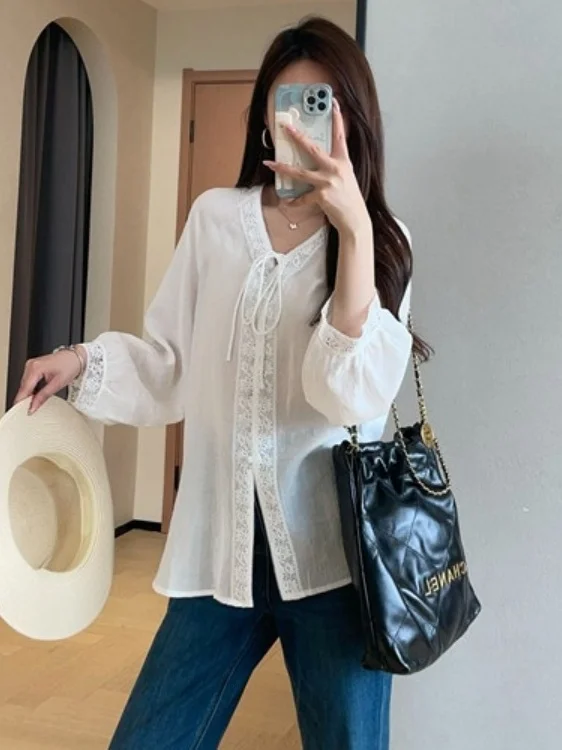 White Lace Hollow out Long Sleeve Open Cardigan Korean Style New Age Reduction Fashionable Versatile Small Audience Top