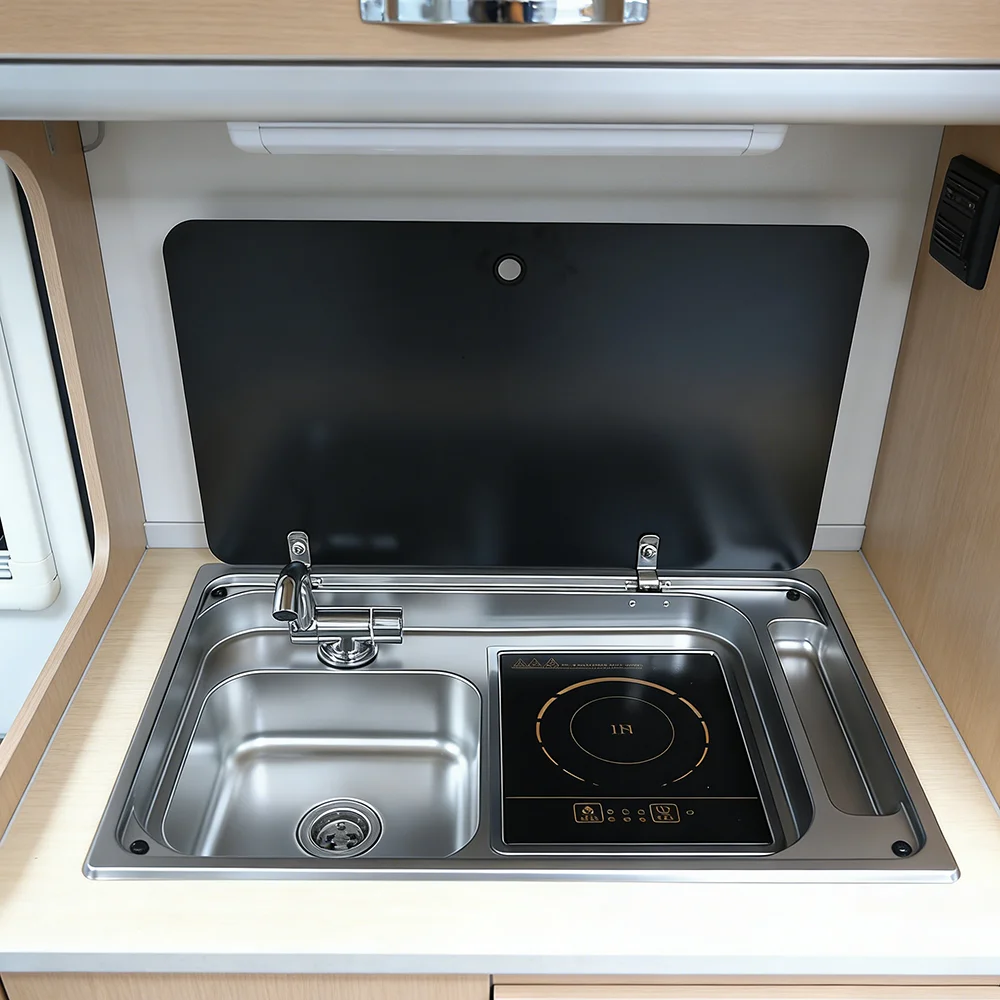 JDA Professional Supplier SS304 RV Sink And Induction Cooktop Stove Combination For RV Caravan Boat Part Marine Yacht