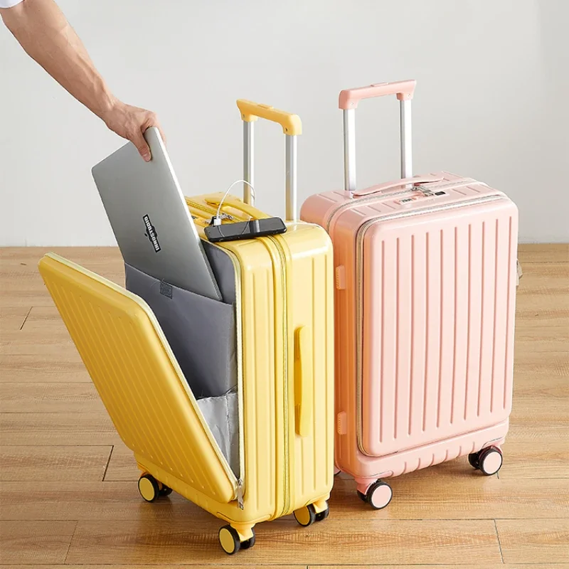 

Front Opening Multifunctional Suitcase Women's 20-inch Cabin Suitcase Lightweight Trolley Case Simple Travel Luggage Lockbox