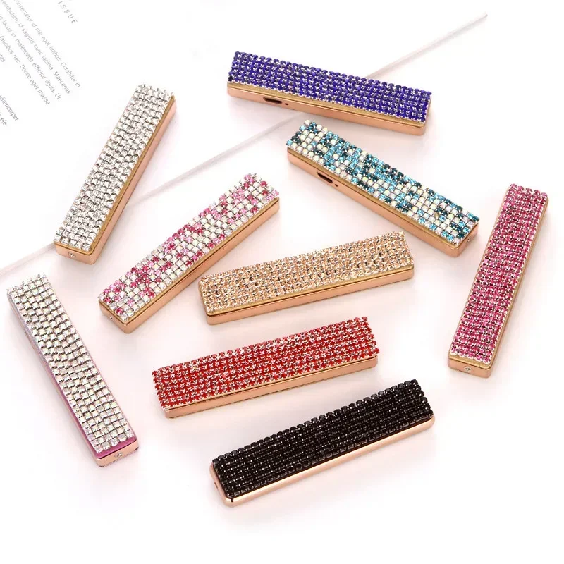 Diamond USB Lighter Outdoor Creative Portable Rhinestone Windproof Tungsten Filament Cigarette Lighter Smoking Accessories