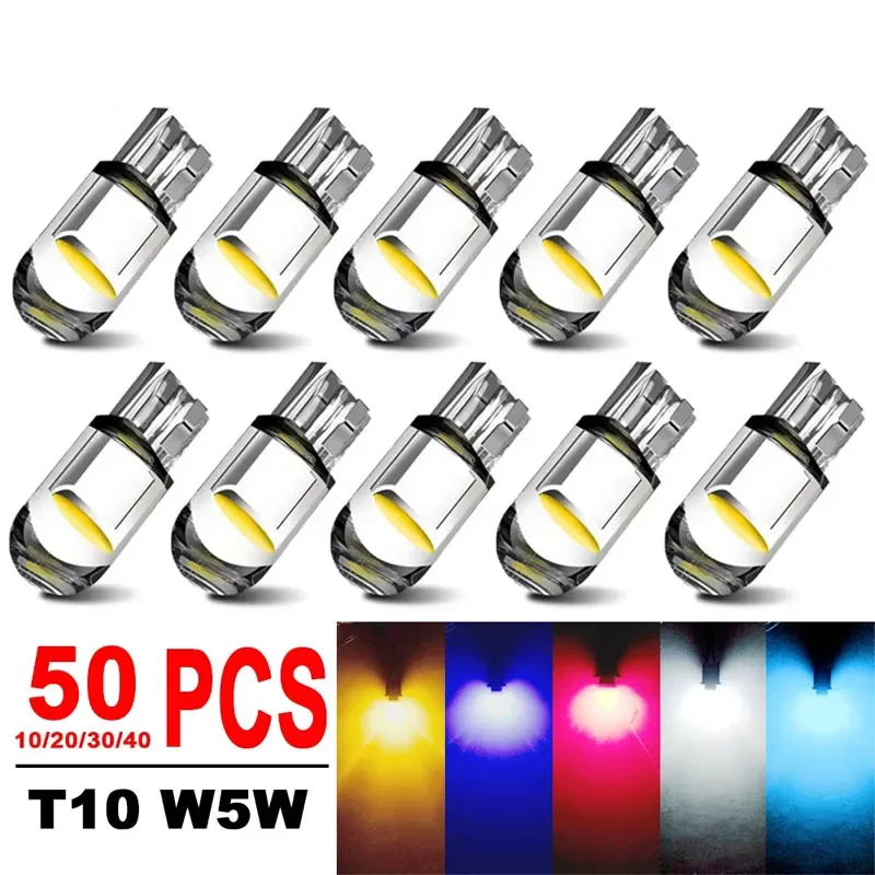 

10/50 шт. Автомобильная светодиодная лампа COB T10 W5W Сигнальная лампа 12 В 6000 К Белый Авто Внутренний купол Лампы для чтения номерного знака Клиновые боковые лампы