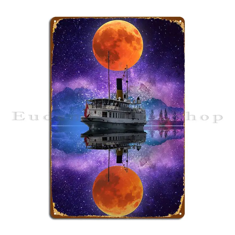 River Boat Fantasy Metal Plaque Poster Retro Bar Cave Living Room Designing Plaques Tin Sign Poster