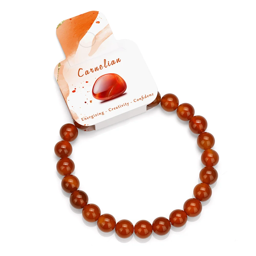Natural Carnelian Stone Bracelets 4/6/8mm Polished Round Beaded Bracelet for Women Female Stretch Bracelets with Card Jewelry