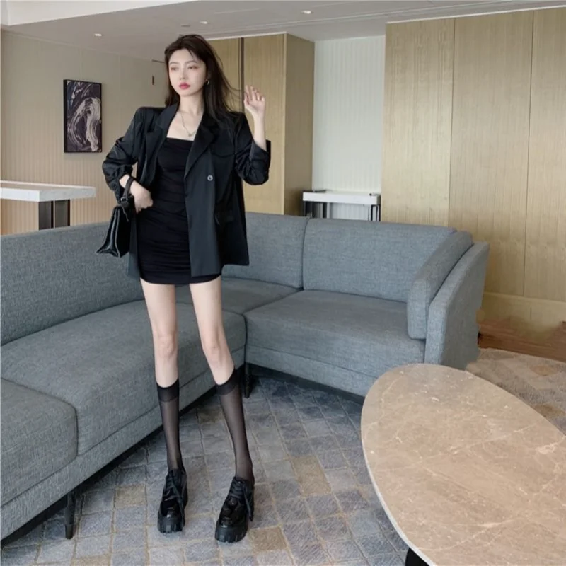New Loose Oversized Blazers Women Korean Long Sleeved Jacket Single Breasted Blazer