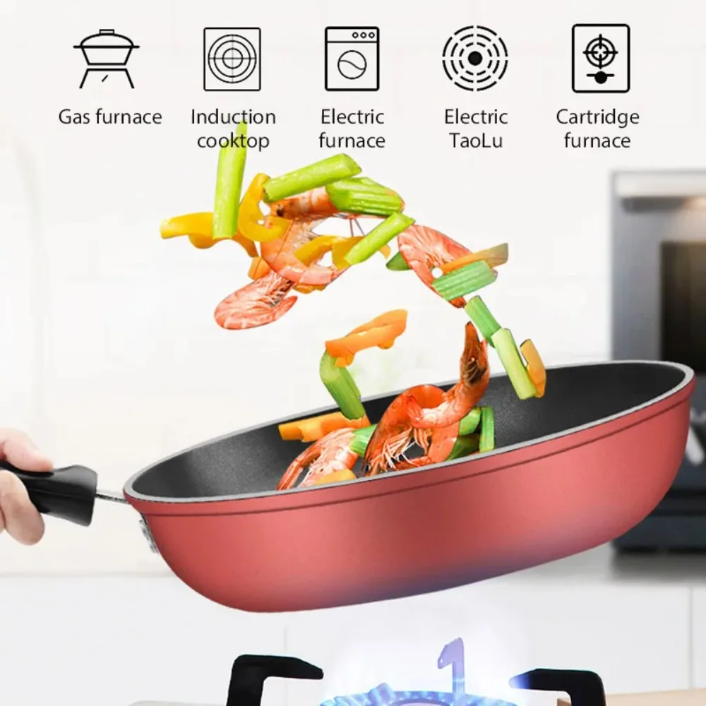 Wajan Penggorengan Multifungsi Anti Lengket Wok Tahan Lama Wajan Omelet Mudah Dibersihkan Peralatan Masak Dapur Kompatibel dengan Kompor Listrik dan Gas