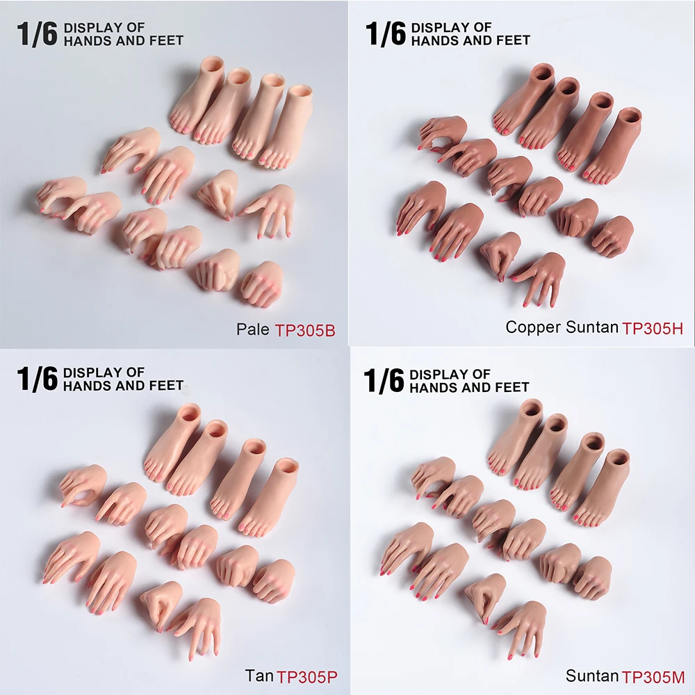 7 Pairs Makeup 1:6 Female Soldier Pale suntan Skin Hands&Foot Accessories  For 12'' PH TBL Action Figure TBL Body Toys