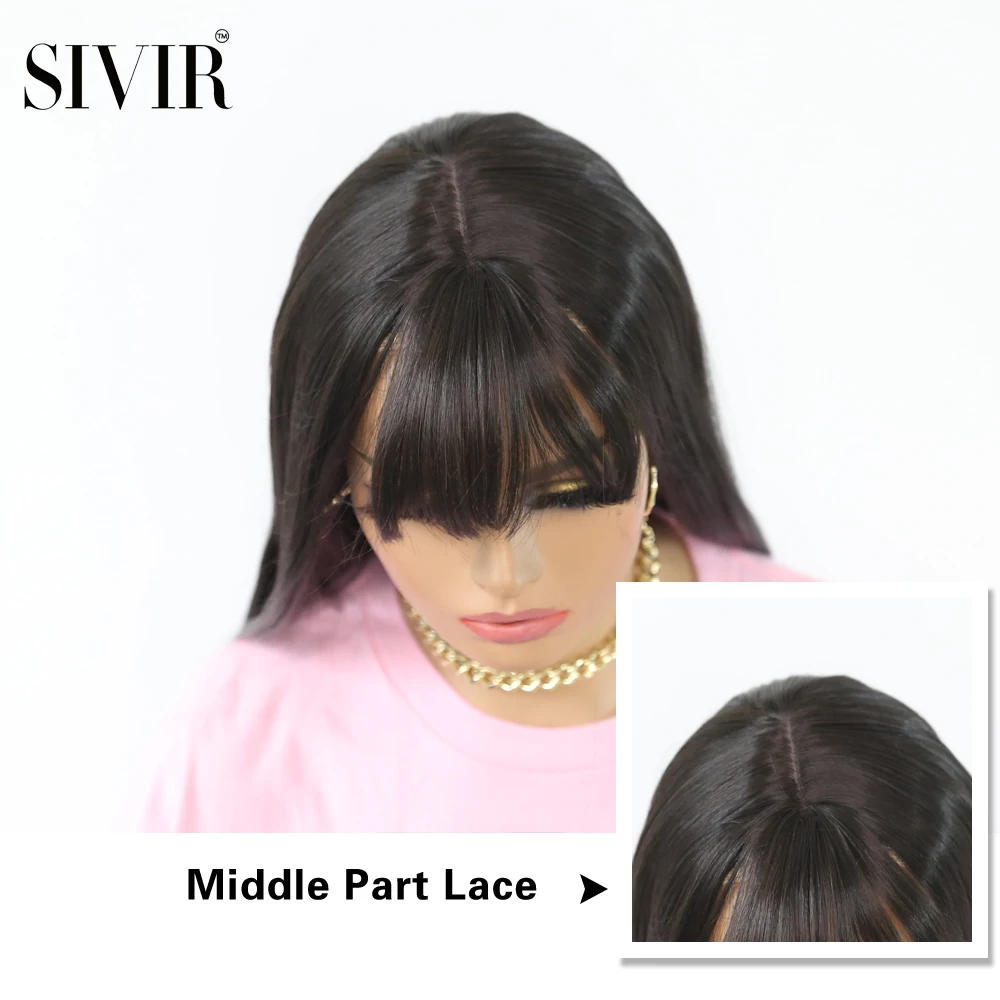 Sivir Synthetic Wigs 24inch Long Straight with Natural Bangs  Black color Wigs for Women Cosplay Wigs High Temperature Fiber