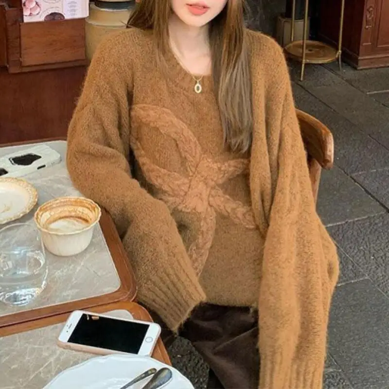 

Winter Women's Pullover Cardig Butterfly Bow Lazy Style Sweater 2025 Autumn New Loose Korean Design Knitted Keep Warm Dame