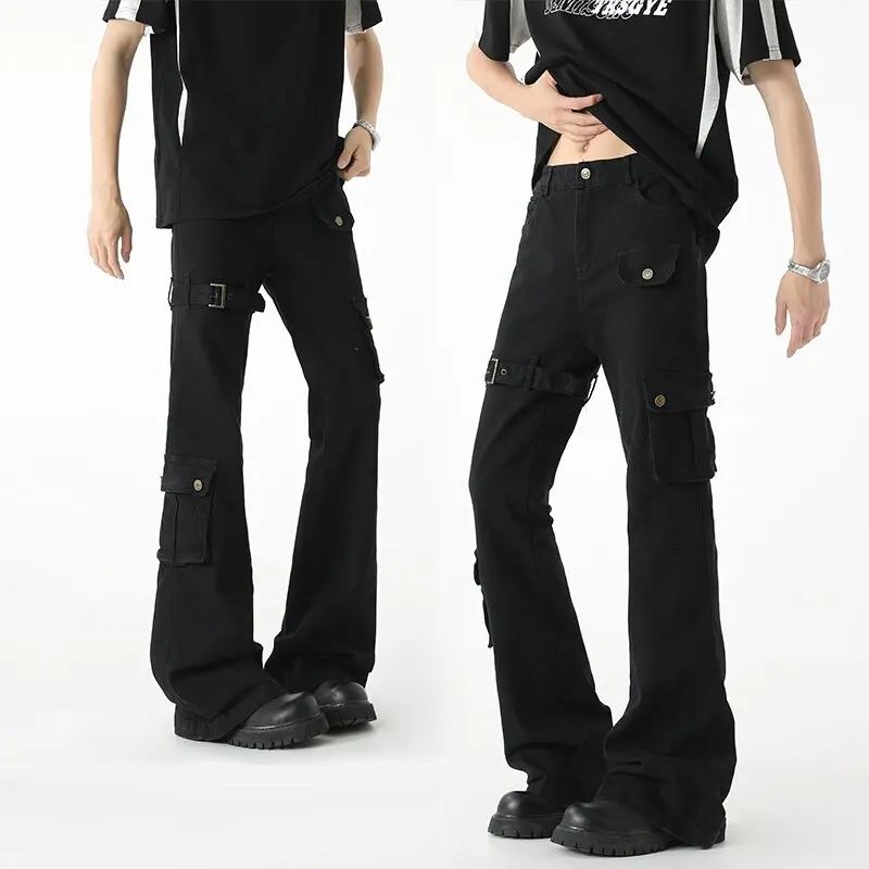 

Весенне-осенние новые модные эластичные брюки-клеш в американском стиле High Street, мужские повседневные удобные спортивные джинсы высокого качества