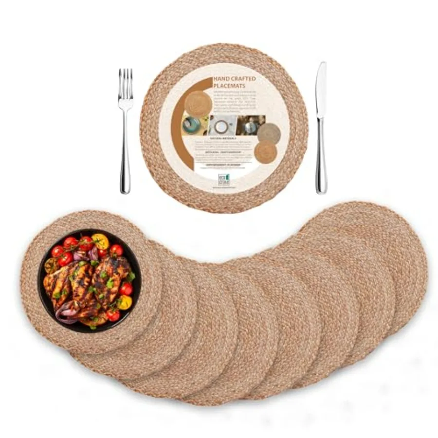

Round Jute Placemats Set of 8 100 Natural Nonslip Dining Table Placemats 13x13 Inches Farmhouse Boho Style Woven Textile Placem