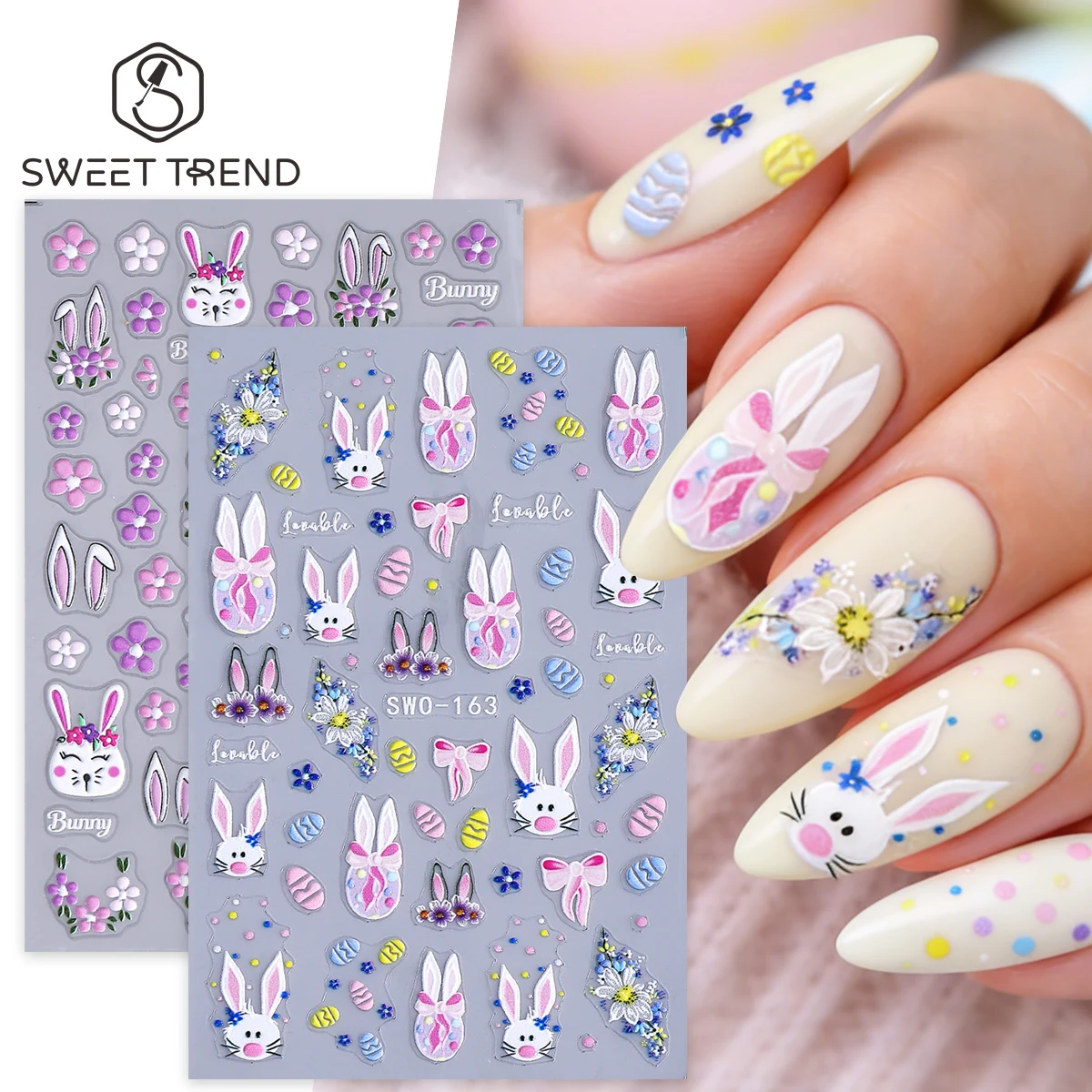 1/2pcs Easter Bunny Matte Nail Stickers Adorable Rabbit Colorful Egg Flowers Bow Nail Decals Spring Holiday Manicure Foils Wraps