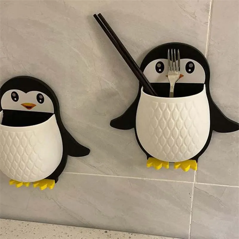 Cartoon Penguin Shelf Makeup Tools Organizer Dormitory Bathroom Toothbrush Storage Bedside Cell Phone Wall-mounted