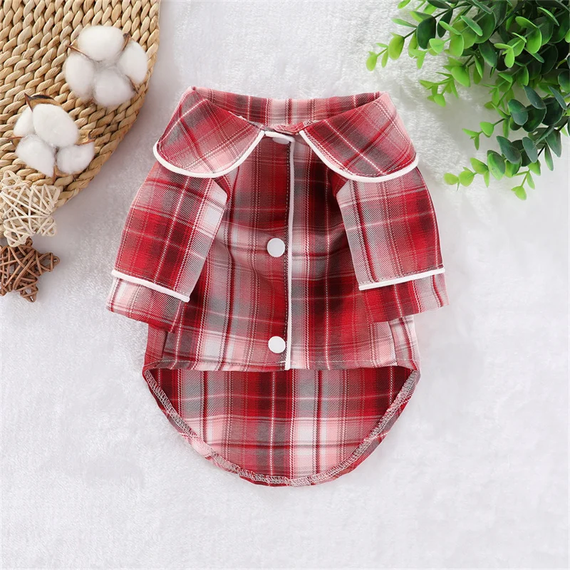 Plaid Pet Dog Clothes Red Pink Purple Dog Tshirt D-Ring Sleepwear 2-Legs Pajamas Puppy Sweatshirt Hoodie Shirt For Small Dogs XL