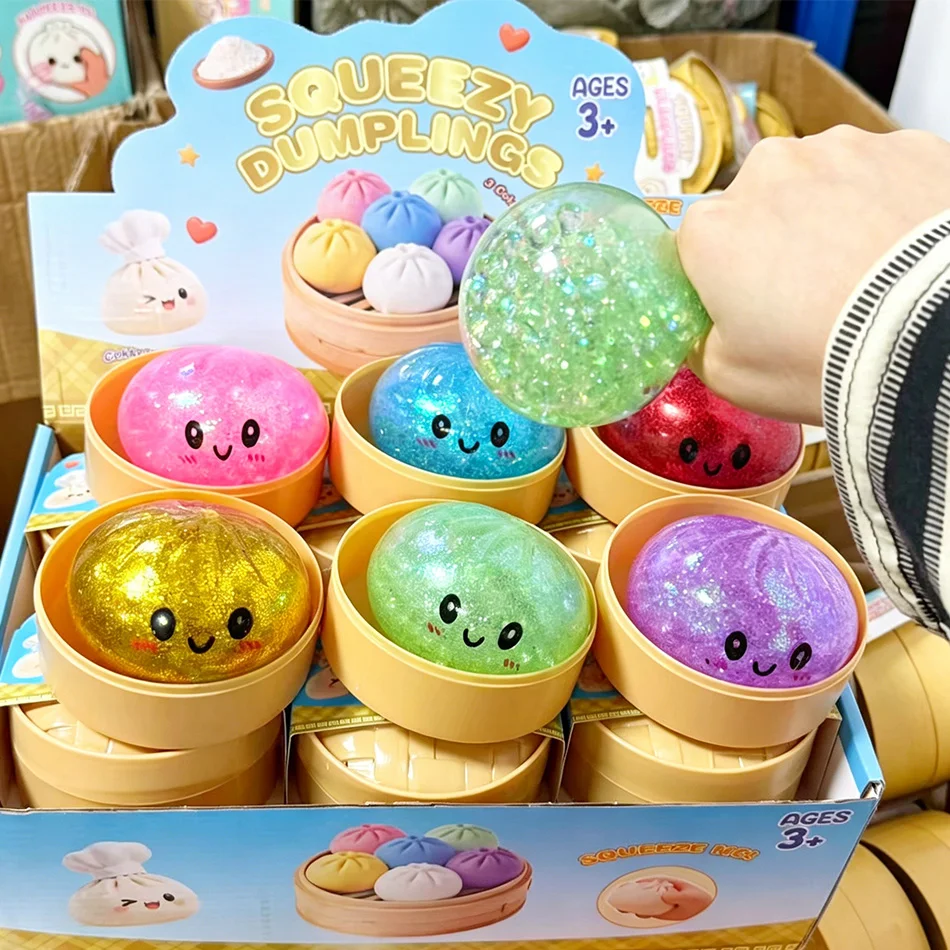 Bunte Glitzer-Dumpling-Squishies Spielzeug - Anti-Stress Lebensmittel-Sensorik Fidget Squeeze Balls Mystery Box Baozi Dumpling
