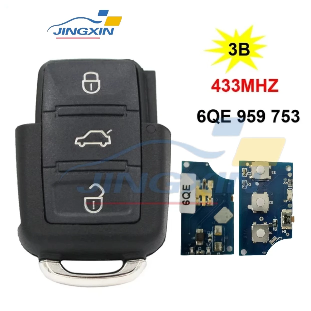 Jingxin 3 Button Flip Remote Control Car Key Part 6QE 959 753 6QE959753 433MHz for V-olkswagen for V-W Fox Gol Sharan Saveiro