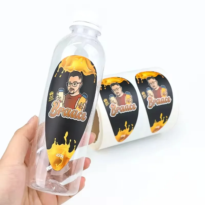 ملصقات فينيل شفافة مخصصة | ملصقات زجاجات المشروبات والعصير المقاومة للماء | ملصقات تغليف شعار العلامة التجارية الشخصية