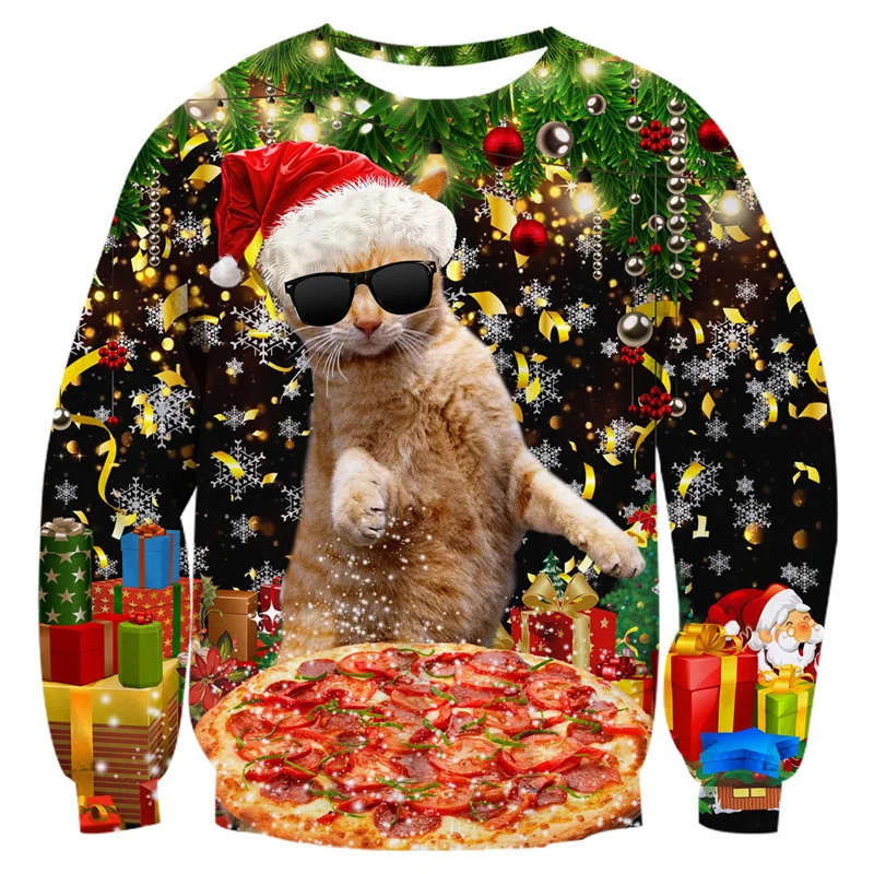 3D Printed Cat Dog Dinosaur Sweatshirt For Men Merry Christmas Pattern Pullovers Casual Loose O-Neck Long Sleeve Unisex Hoodies