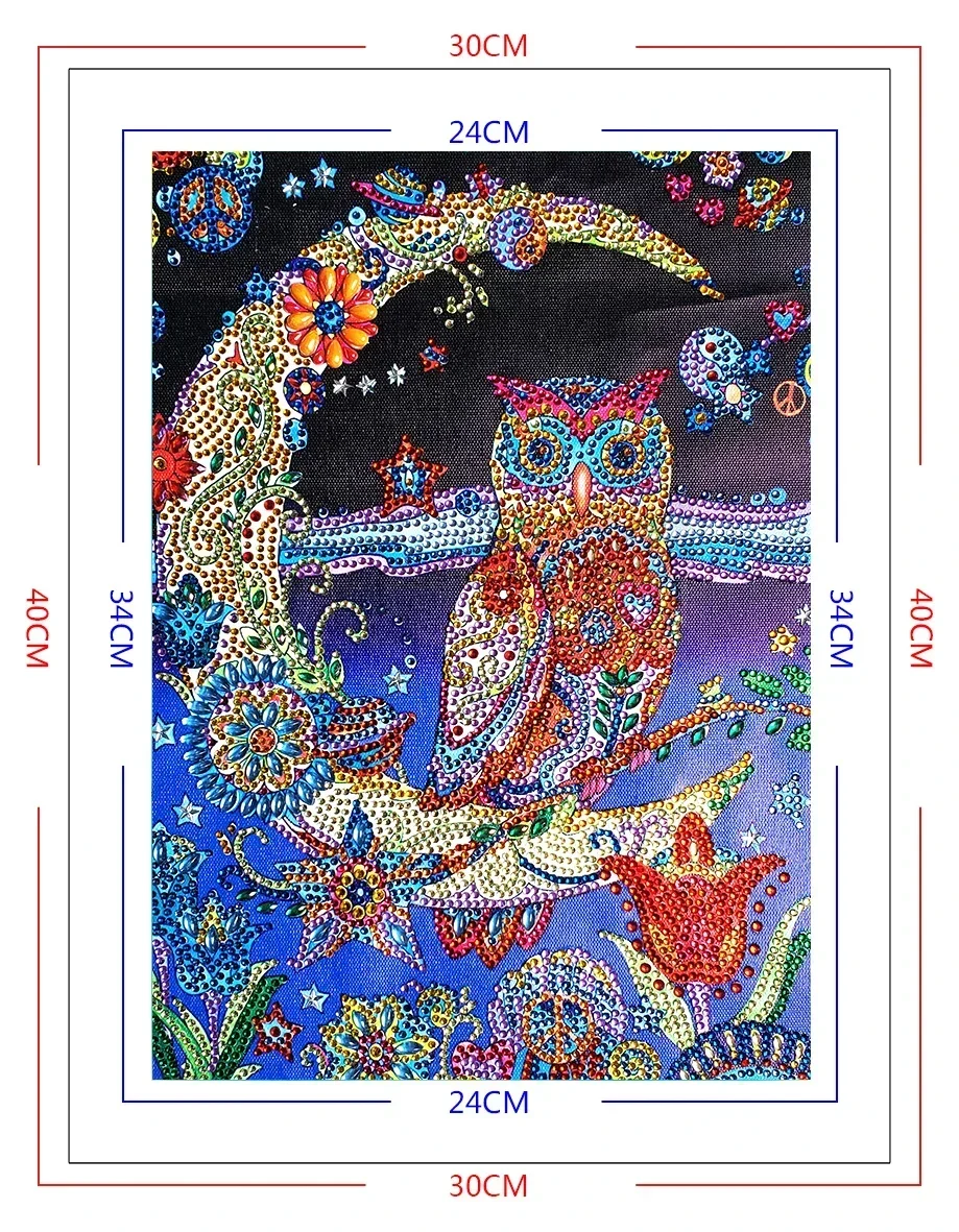 Diamond Mosaic Special Shape Owl on Moon Rhinestones Pictures Diamond Painting Partial Round Diamond Embroidery Animal Kits