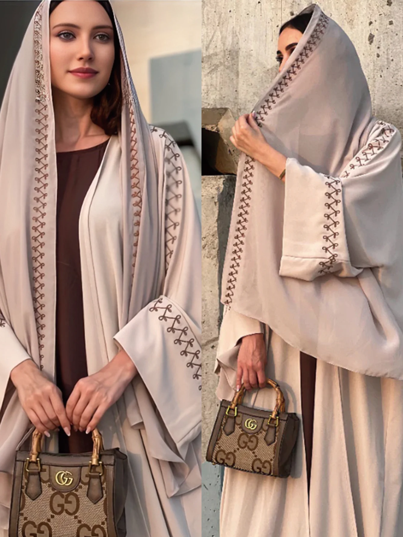 2025 NEW Saudi Arabia Dubai Muslim Women's Long Robe Hijabs Dress Eith Embroidered Design Set Abaya Female Full Length Outerwear