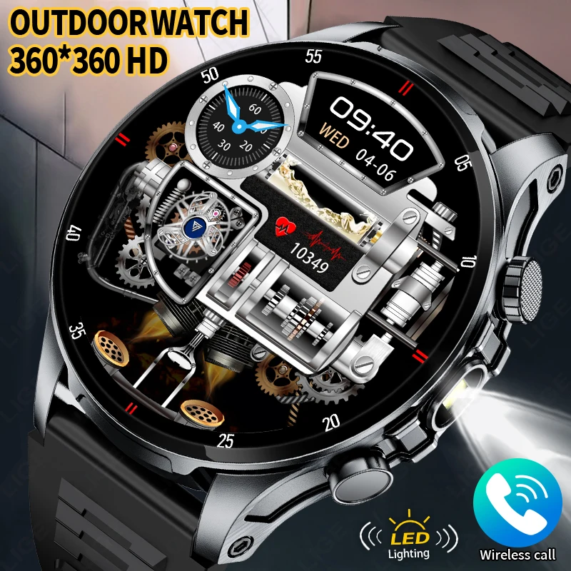 

LIGE 2025 New Luxury Smart Watch Men Bluetooth Call LED Flashlight Real-time Heart Rate Health Monitor Sport Smartwatch Business