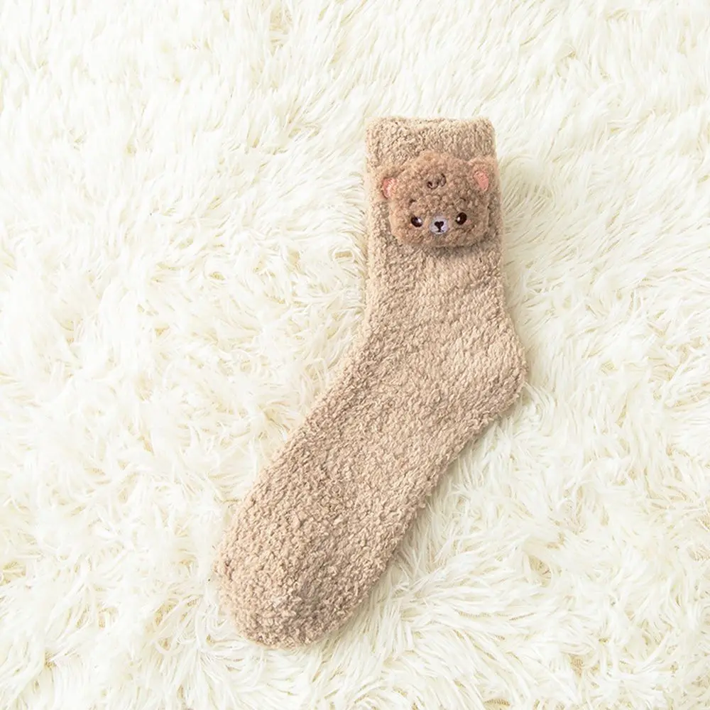 Fashion Design Three-dimensional Bear Middle Tube Korean Style Women Frog Socks Floor Socks Coral Fleece Socks Cartoon Hosiery