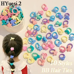 10Pcs/Set Cute Heart Star Bear Hair Ties Candy Color Children Elastic Small Ponytail Holder Hair Ring Scrunchie Baby Headress