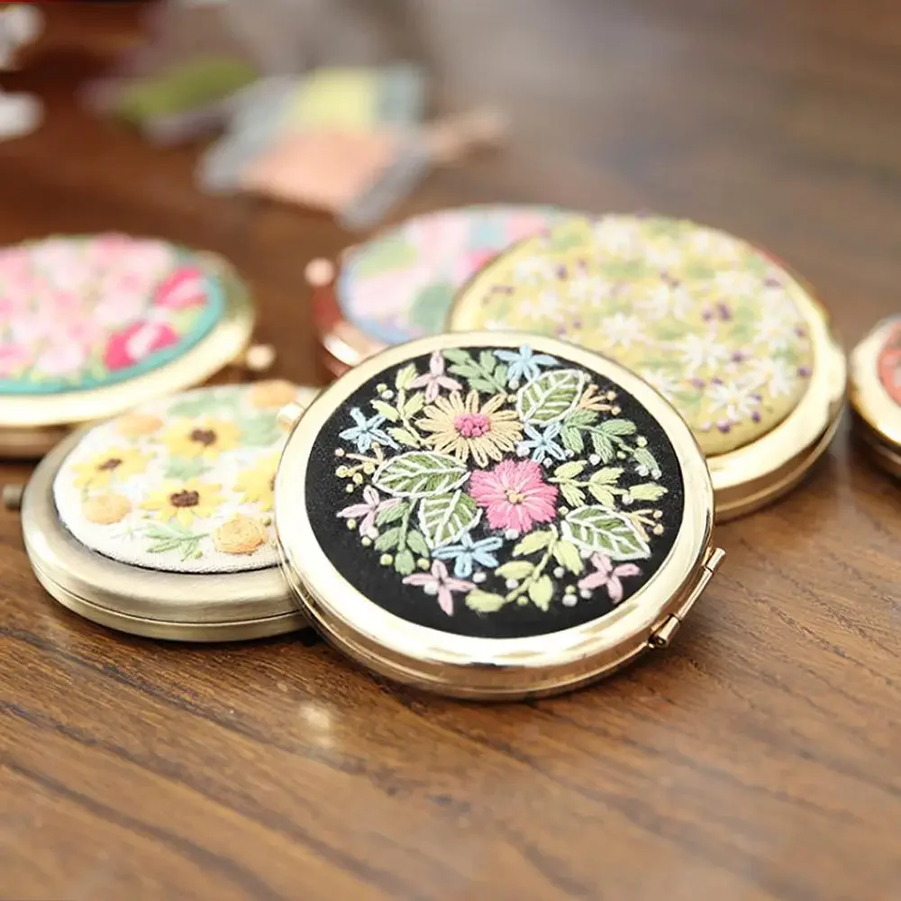 DIY Mini Round Makeup Mirror Embroidery Mirror Handcraft Needlework Cross Stitch Kit Double-Sided Mirror Material Package