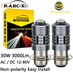 30W 1200LM H6 BA20D LED Motorcycle Headlight Bulb P15D-25-3 Hi-Lo Beam 6000K White CSP AC/DC 12-80V with Fan for 50cc Scooter