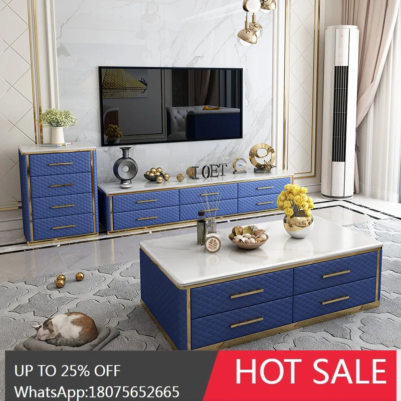 HLZ Mueble de TV de estilo lujoso y ligero posmoderno, juego de mesa de centro para sala de estar, mueble de TV minimalista italiano