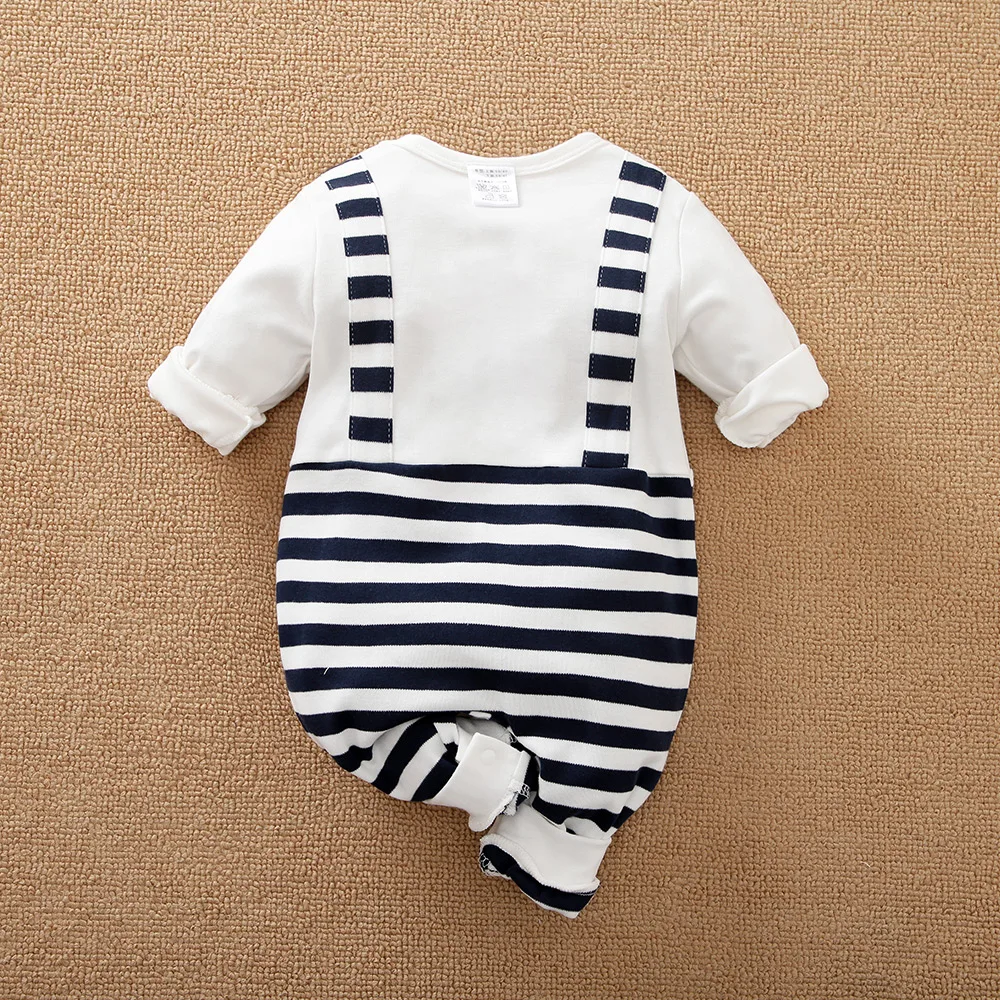 Spring And Autumn Boys And Girls\' Cute Stripe Strap Cotton Comfortable Long Sleeve Baby Bodysuit