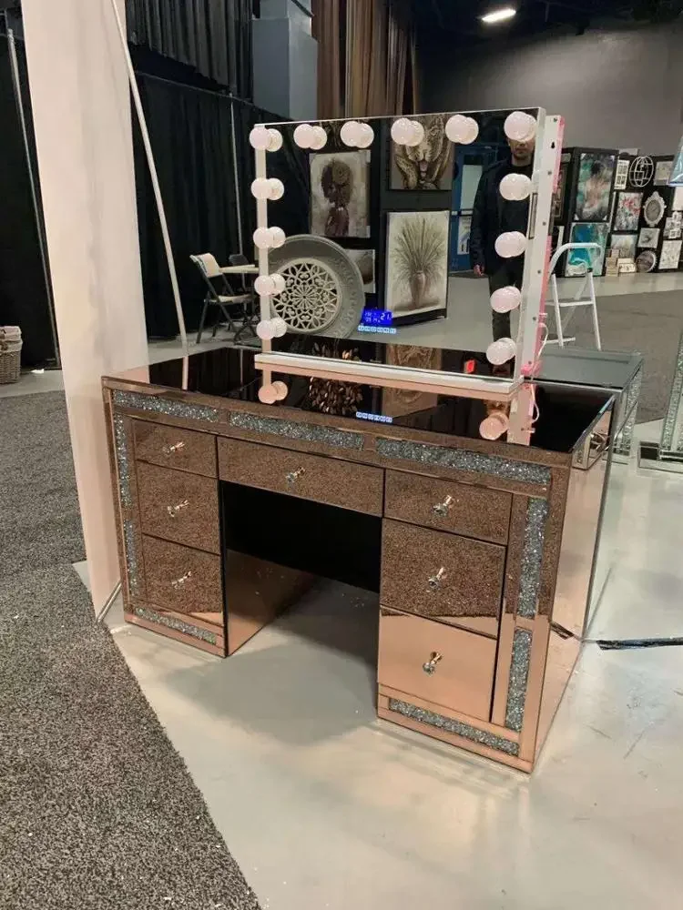 Commode en bois houx de maquillage avec miroir, meubles de chambre à coucher, ensemble de commode, 13 tiroirs, haute qualité