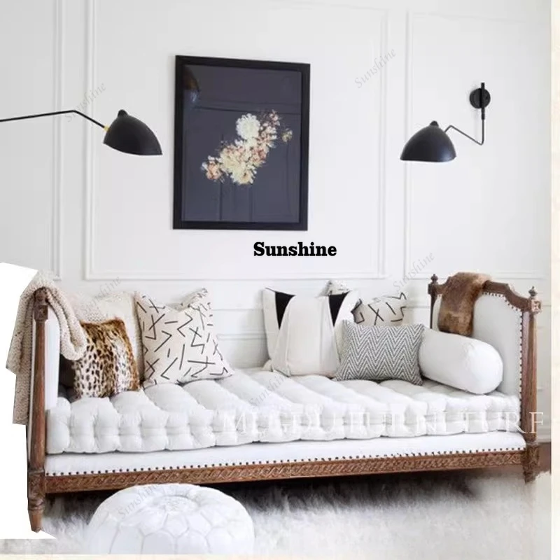 

French solid wood sofa couch, retro and old bedroom furniture is simple and modern