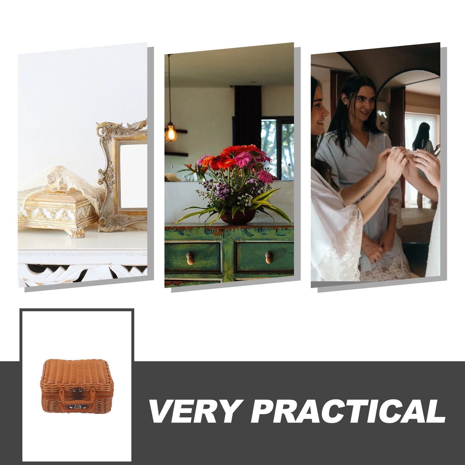 

Imitation Rattan Woven Storage Box Retro Suitcase Handwoven Case Large Capacity Home Organizer Basket Woven Suitcase